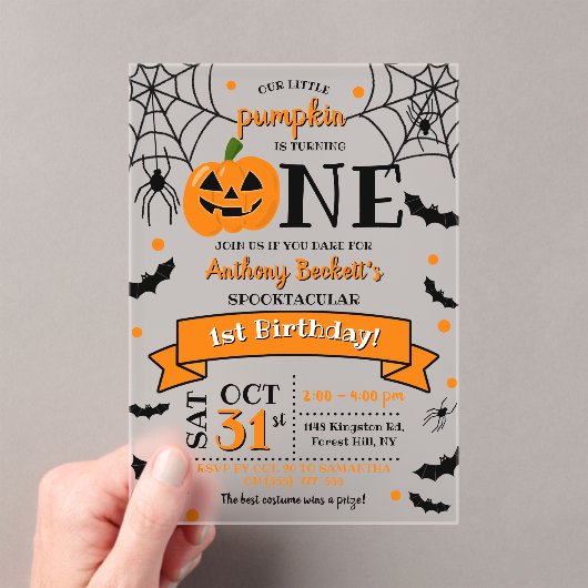 リトルカボチャ1ハロウィーン1歳の誕生日 アクリル招待状 (インサイチュ (ポータブル))