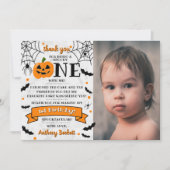 リトルカボチャ1ハロウィーン1歳の誕生日 サンキューカード (正面)