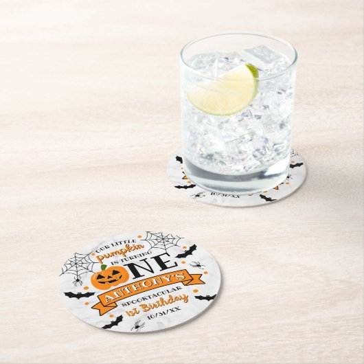 リトルカボチャ1ハロウィーン1歳の誕生日 ラウンドペーパーコースター (インサイチュ)
