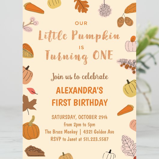 リトルカボチャ1ハロウィーン1歳の誕生日 招待状