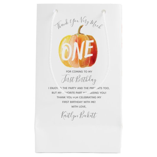 リトルカボチャ1歳の誕生日ありがとう スモールペーパーバッグ (正面)