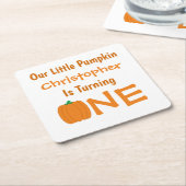 リトルカボチャ1歳の誕生日 スクエアペーパーコースター (アングル)