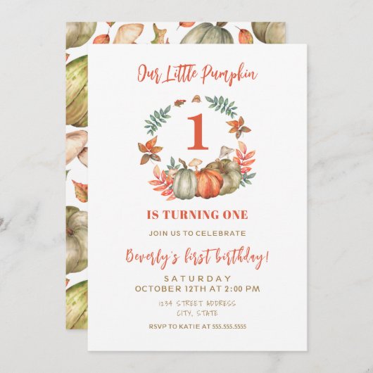 リトルカボチャ1歳秋最初の1歳 招待状 (正面/裏面)