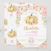 リトルカボチャ1stバースデーガールピンクフローラ 招待状 (正面/裏面)