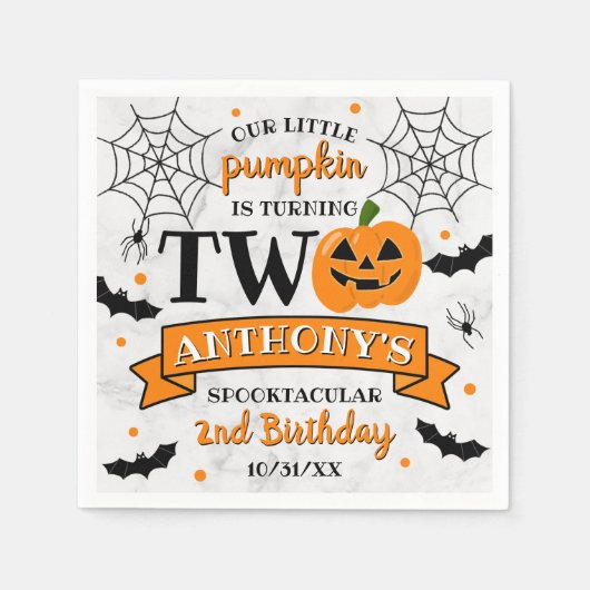 リトルカボチャ2ハロウィーン2回目の誕生日 スタンダードカクテルナプキン (正面)