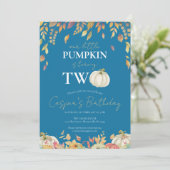 リトルカボチャ2ndバースデーウォーターカラー秋ブルー 招待状 (スタンド正面)