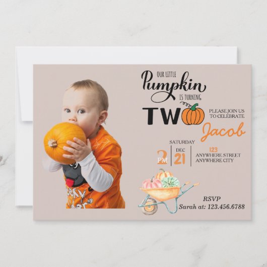 リトルカボチャ2nd誕生日子供の誕生日パーティーイン 招待状 (正面)