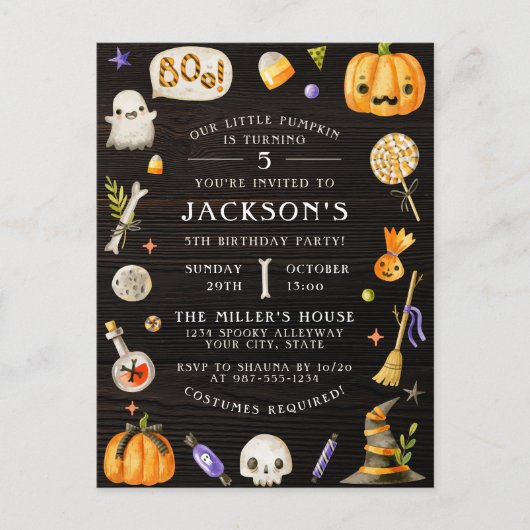 リトルカボチャ |かわいいハロウィーンの誕生日写真 インビテーションポストカード (正面)