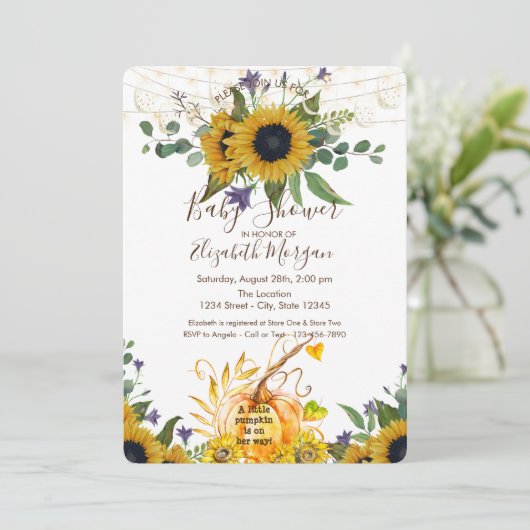 リトルカボチャ、木のひまわり赤ちゃんシャワー 招待状 (スタンド正面)