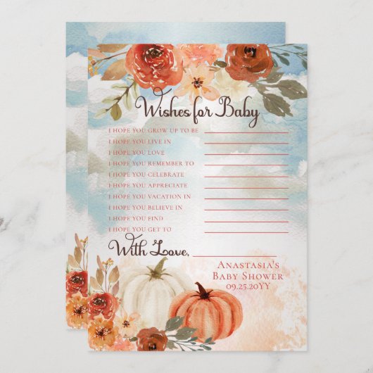 リトルカボチャ |秋ガールシャワーの願いベビー 招待状 (正面/裏面)