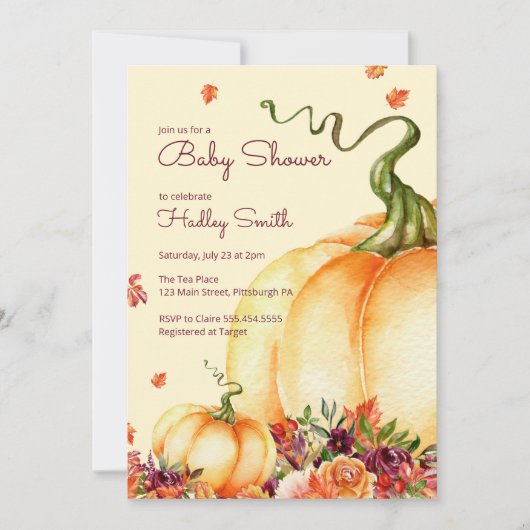 リトルカボチャ、紅葉の赤ちゃんシャワー 招待状 (正面)