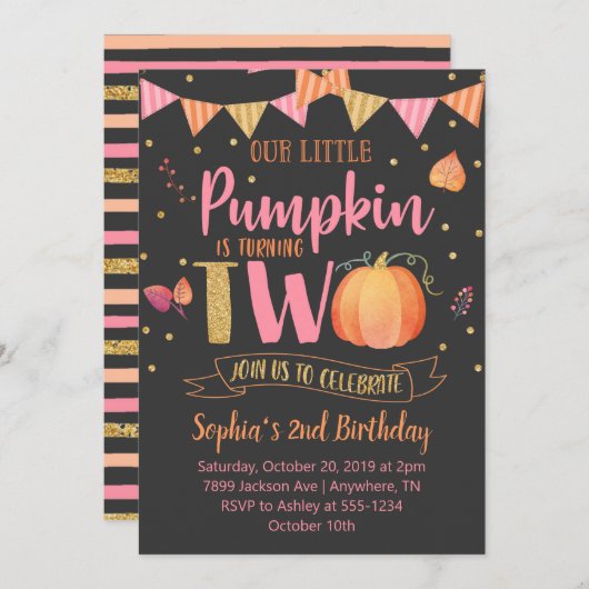 リトルカボチャTWO誕生日招待状 招待状 (正面/裏面)