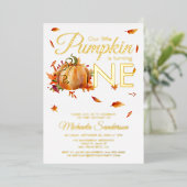 リトルカボプキンターニングワンオータム秋誕生日 箔招待状 (立ち正面)