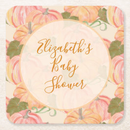 リトルカボンプキンオンザウェイベビーシャワー名前をカスタムする スクエアペーパーコースター