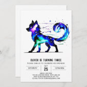 リトルカラフルウルフデジタルボーイ誕生日 招待状 (正面/裏面)