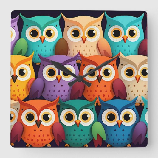 リトルカラフルフール スクエア壁時計 (正面)