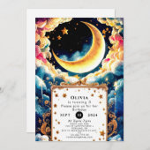 リトルカラフルムーン誕生日 招待状 (正面/裏面)