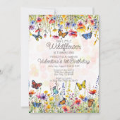 リトルカラフルワイルドフラワー蝶誕生日 招待状 (正面)