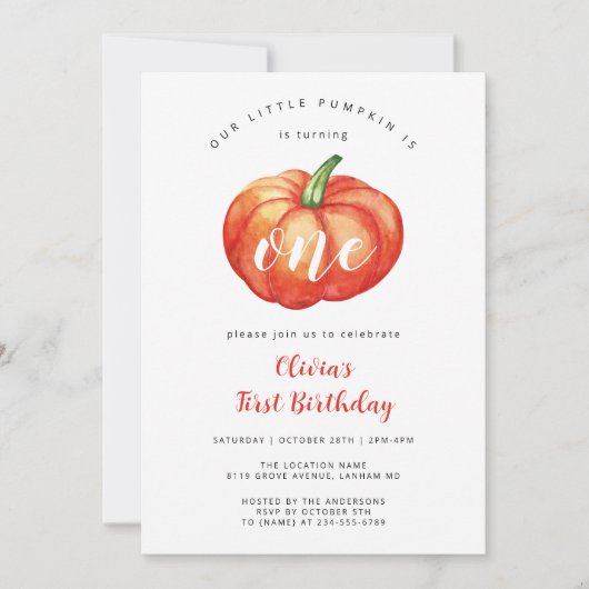 リトルカンプキンの最初の誕生日パーティーの招待 招待状 (正面)