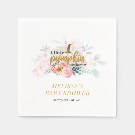 リトルカンプキンオンザウェイ秋ガールズベビーシャワー スタンダードカクテルナプキン (正面)