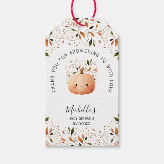 リトルカンプキンオンザウェイ秋フローラベビーシャワー ギフトタグ (正面)