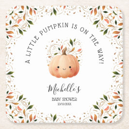 リトルカンプキンオンザウェイ秋フローラベビーシャワー スクエアペーパーコースター