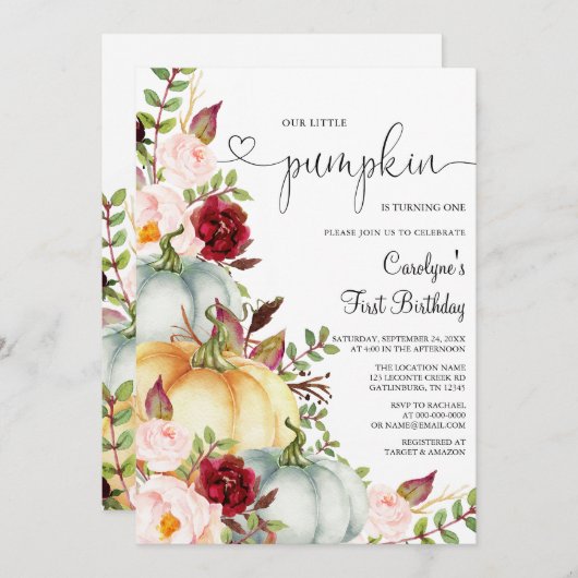 リトルカンプキンオータムフローラ誕生日招待状 招待状 (正面/裏面)