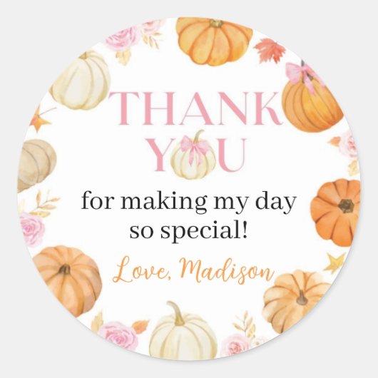 リトルカンプキンオータム秋ガール誕生日 ラウンドシール (正面)