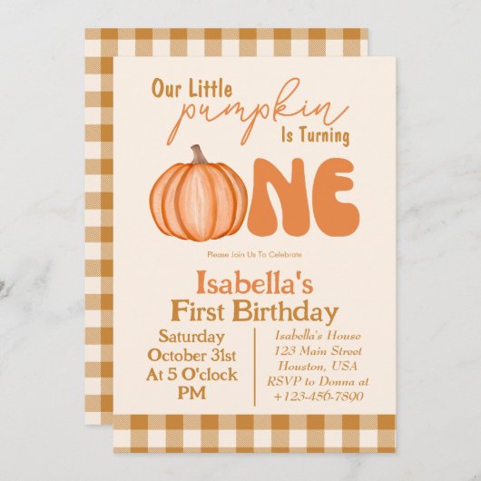 リトルカンプキンオータム秋1st誕生日招待状 招待状 (正面/裏面)