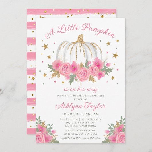 リトルカンプキンガールベビー振りかける招待状 招待状 (正面/裏面)