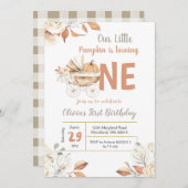 リトルカンプキンキャリッジ秋ターニングワン誕生日 招待状 (正面/裏面)