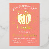 リトルカンプキンハロウィーン誕生日ゴールドフォイル 箔招待状 (正面)