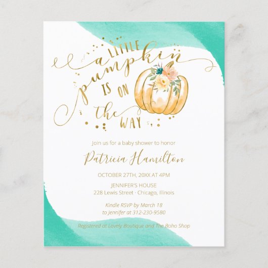 リトルカンプキンバジェット秋ベビーシャワー招待状 (正面)
