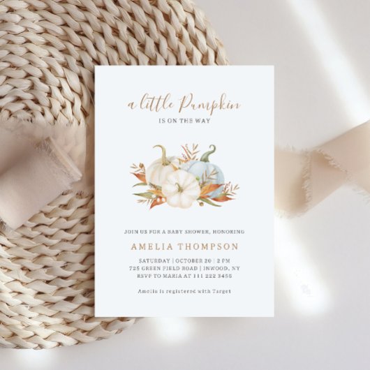 リトルカンプキンパステルニュートラルベビーシャワー 招待状
