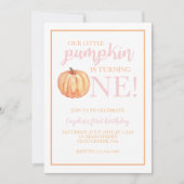 リトルカンプキンパステルピンク秋ファースト誕生日 招待状 (正面)