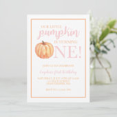 リトルカンプキンパステルピンク秋ファースト誕生日 招待状 (スタンド正面)