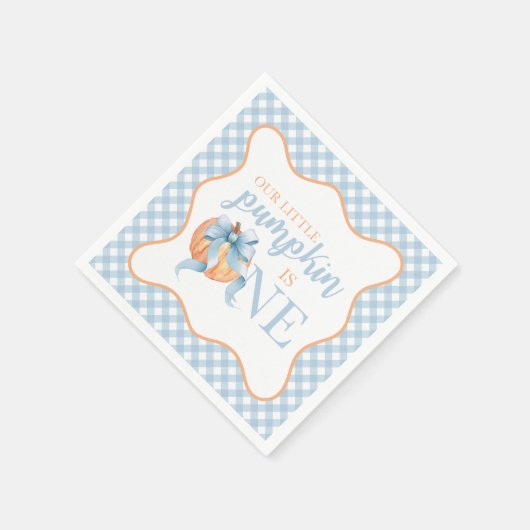 リトルカンプキンパステルブルーボウプレイド1st誕生日 スタンダードカクテルナプキン (角)