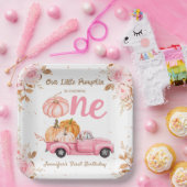 リトルカンプキンピンクトラックガール秋1st誕生日 ペーパープレート (パーティー)