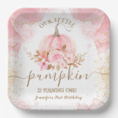リトルカンプキンピンクフローラガール秋1st誕生日 ペーパープレート (正面)