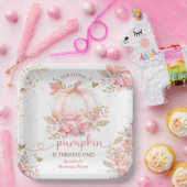 リトルカンプキンピンクフローラガール秋1st誕生日 ペーパープレート (パーティー)