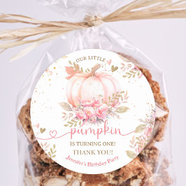 リトルカンプキンピンクフローラガール秋1st誕生日 ラウンドシール