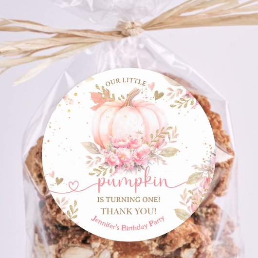 リトルカンプキンピンクフローラガール秋1st誕生日 ラウンドシール