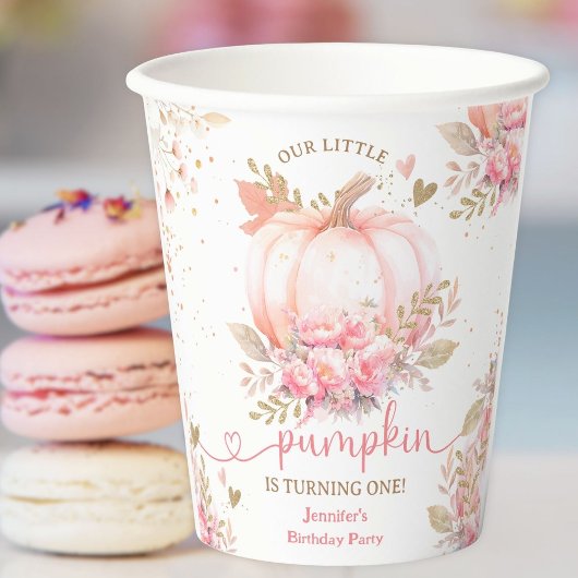 リトルカンプキンピンクフローラガール秋1st誕生日 紙コップ