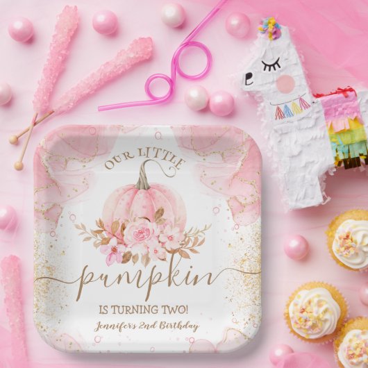 リトルカンプキンピンクフローラガール秋2nd誕生日 ペーパープレート (パーティー)