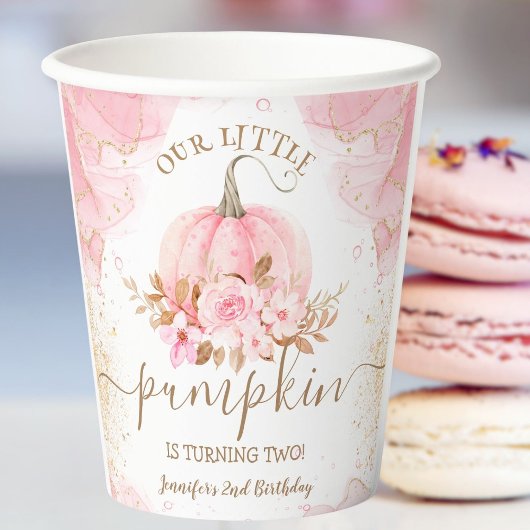 リトルカンプキンピンクフローラガール秋2nd誕生日 紙コップ