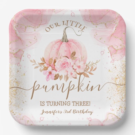 リトルカンプキンピンクフローラガール秋3rd誕生日 ペーパープレート (正面)