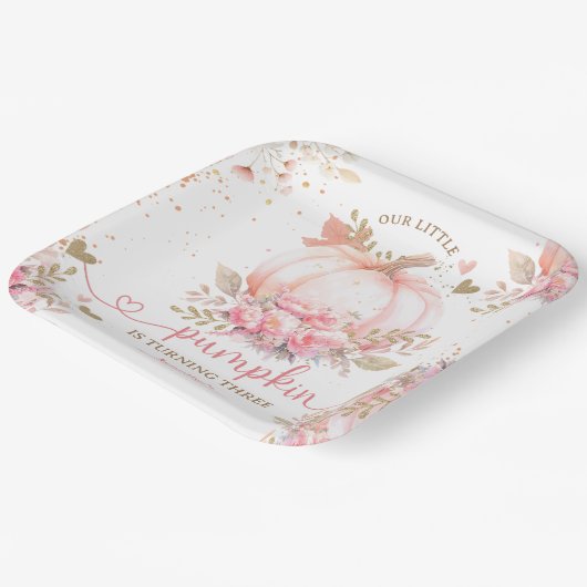 リトルカンプキンピンクフローラガール秋3rd誕生日 ペーパープレート (傾斜あり)