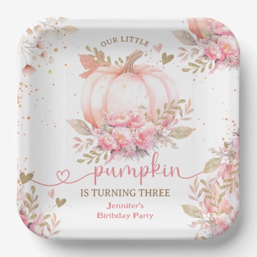 リトルカンプキンピンクフローラガール秋3rd誕生日 ペーパープレート (正面)