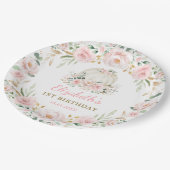 リトルカンプキンピンクフローラリースガールズ誕生日 ペーパープレート (アングル)