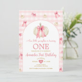 リトルカンプキンピンクボウタイジンガムファースト誕生日 招待状 (スタンド正面)